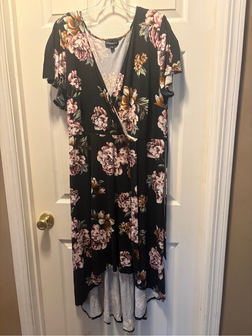 Fortune & Ivy Black Floral Wrap High-Low Dress